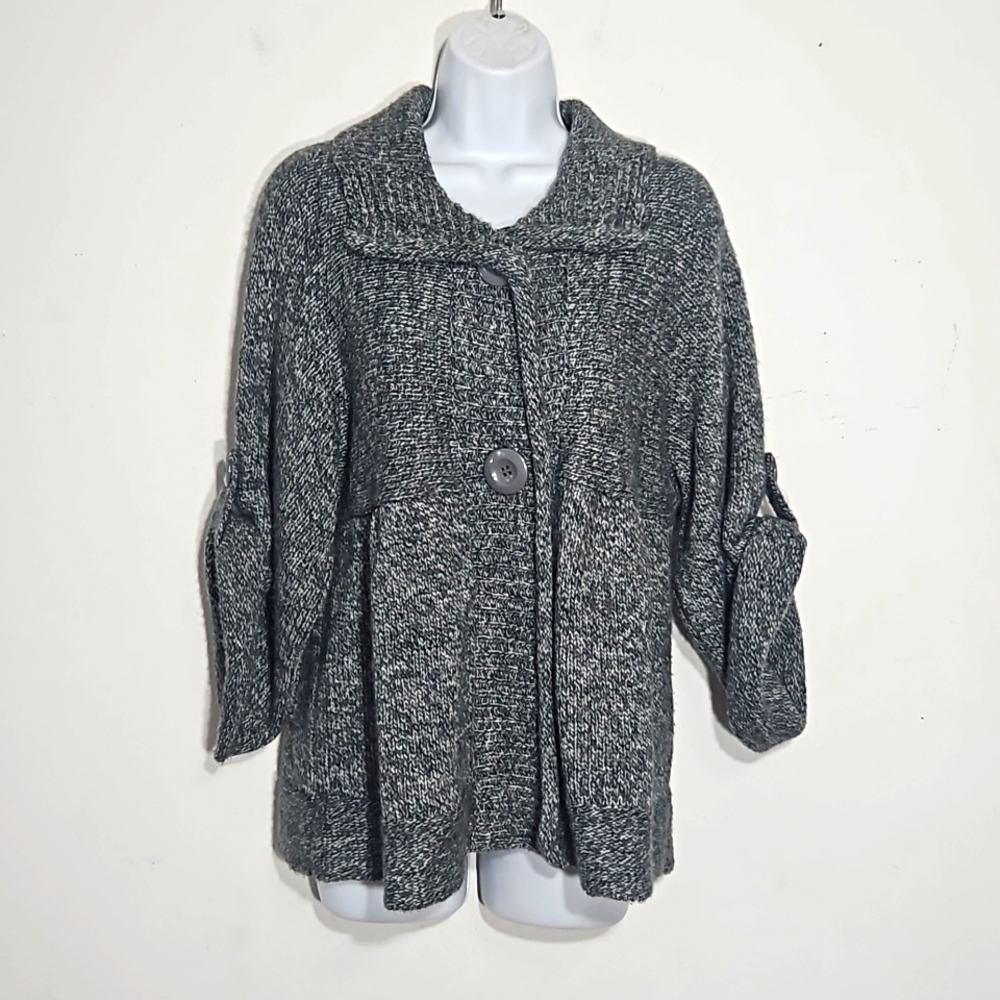 carolyn taylor heather gray with collar empire knit cardigan sweater M